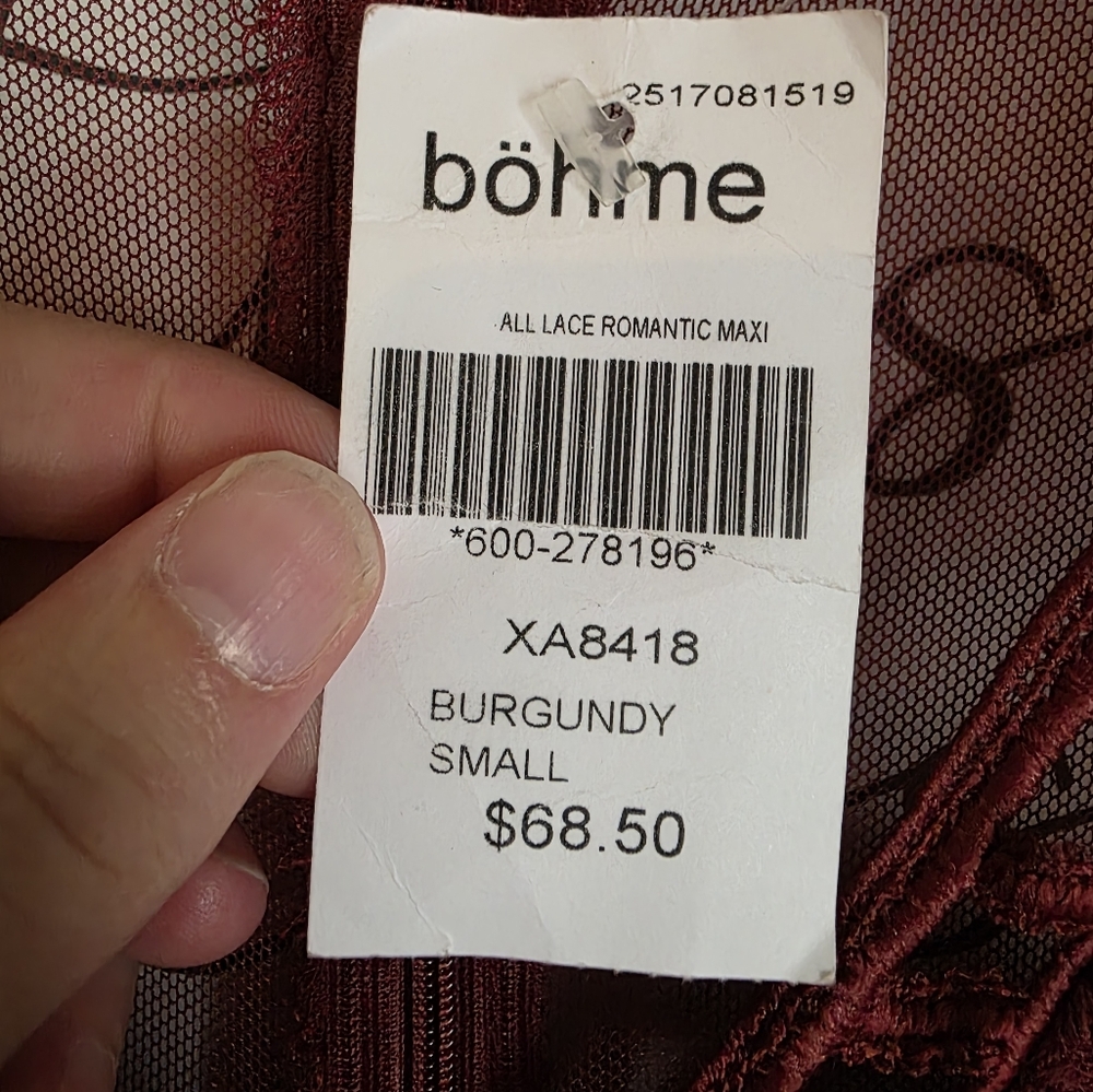 NEW Bohme Elegant Burgundy Lace Maxi Dress Size Small - Picture 7 of 12